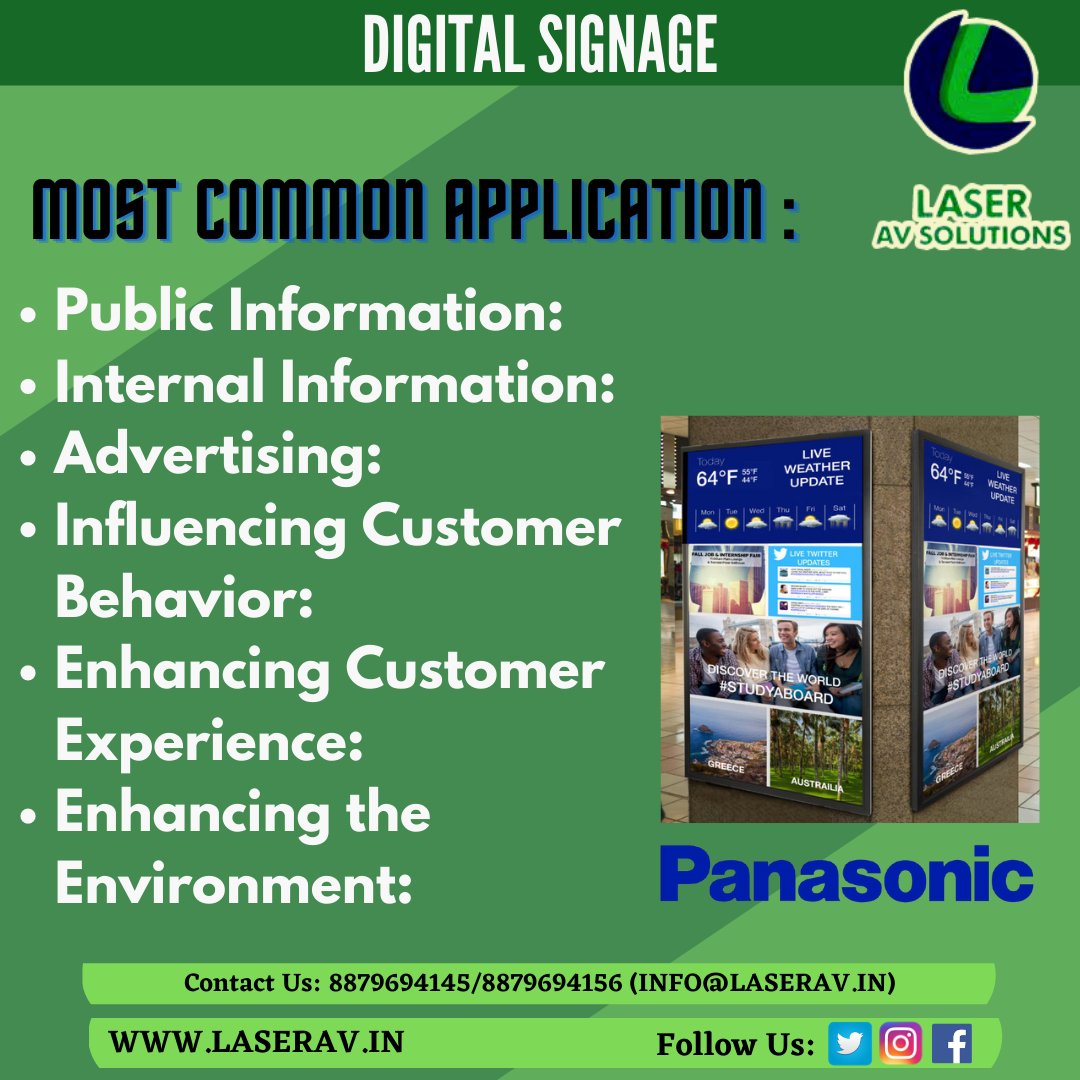 Here is the reason why you should buy #digitalsignage 

Contact Details 
Address  - 222, Creative Industries, Sundar Nagar Lane 2, Kalina, Mumbai – 400098
Call Us : 8879694145/8879694156
E-mail – marketing@laserav.in

#laserav #avsolutions #solutions #audio #verticaldisplay
