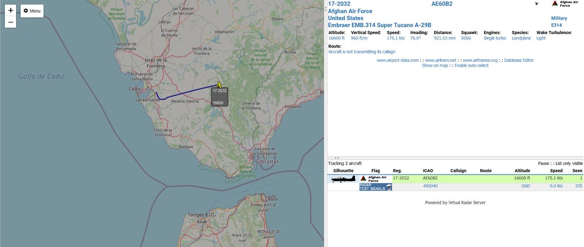 civ_pt's tweet image. Afghan Air Force 🇦🇫
Embraer EMB.314 Super Tucano A-29B  ,Out of #ROTA #LERT airbase, inbound East. FL160 #afghanairforce  #military #ADSB  #avgeeks #avgeek #planespotting #haveglass @scan_sky