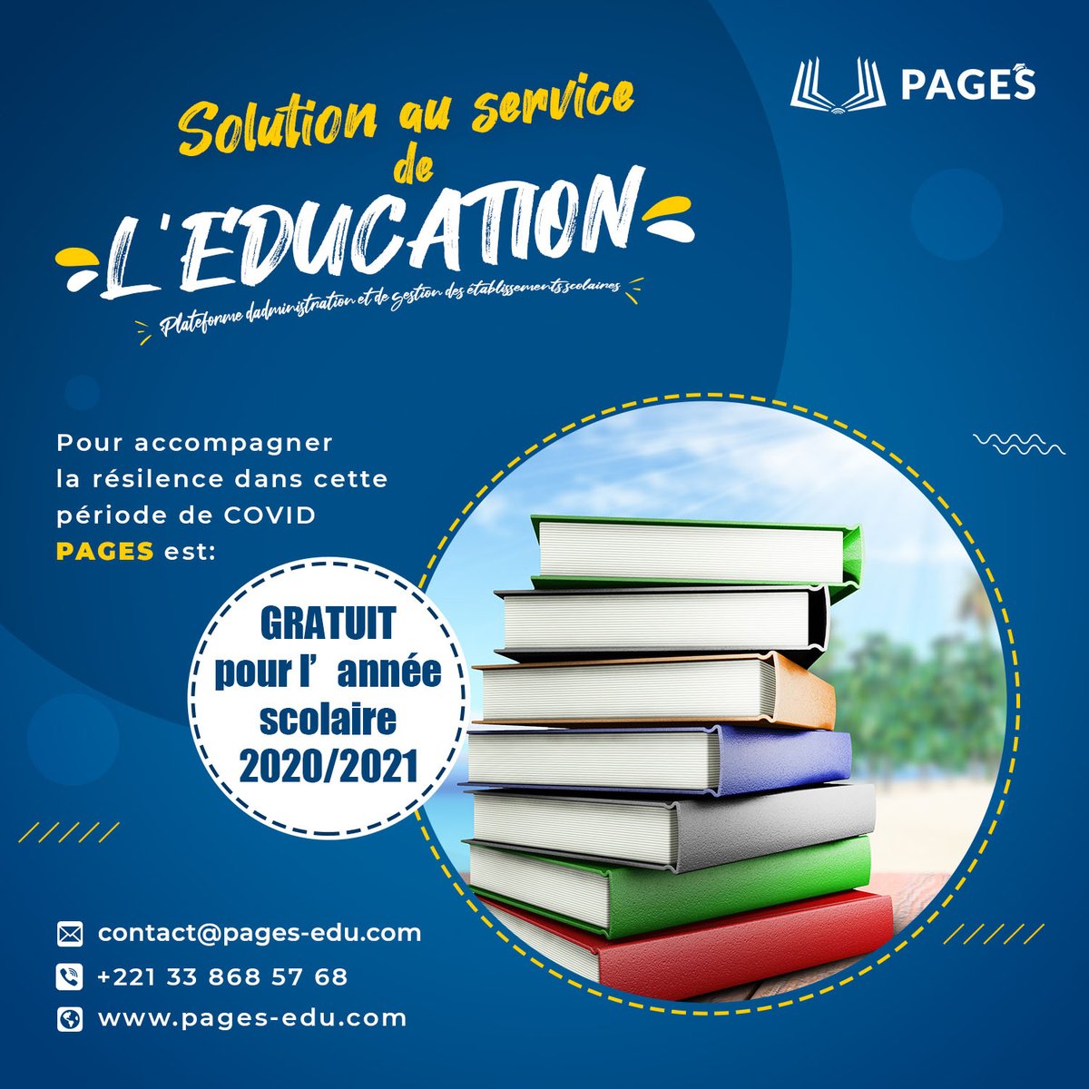 PlateformePages's tweet photo. La plateforme Pages vous accompagne de manière efficiente dans la gestion de votre établissement.
Profitez d'une période d'essai gratuite pour toute l'année scolaire 2020 - 2021.
 Service Commercial au 33 868 57 68
#Infirmerie #Elibrairie #elearning #bibliothèque #education https://t.co/dvNtqXVN4t