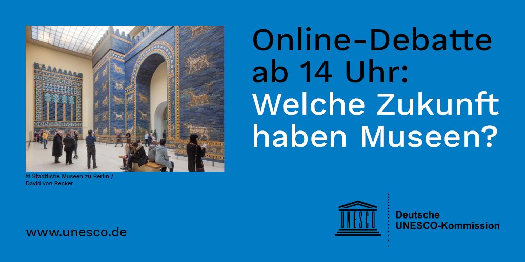 unesco_de's tweet photo. Ab 14 Uhr diskutieren 12 #Museum|sleitungen aus aller Welt im Rahmen einer #UNESCO Online-Debatte die Auswirkungen der #Covid19-Pandemie auf #Museen. Mit dabei ist die Direktorin des Vorderasiatischen Museums Berlin Barbara Helwing.

💬 https://t.co/DBHzBgwfc7

@kulturSPK https://t.co/4MrZ3Yc7Z9