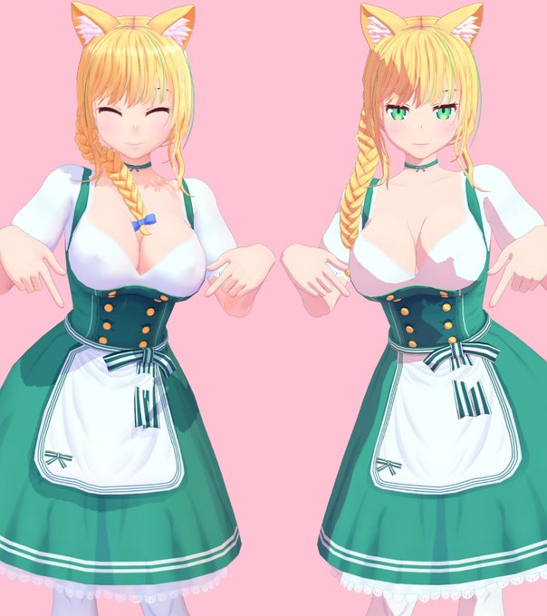 本日の進捗
・エレノアさん製品版作成
・ファンティア製品版更新・色変えテクスチャ配布
もう少し細かく出すつもりが気づけば大量の更新になってた🤢
通常版とToon版を並べてみました
結構印象違いますね、一粒で二度美味しい😋 