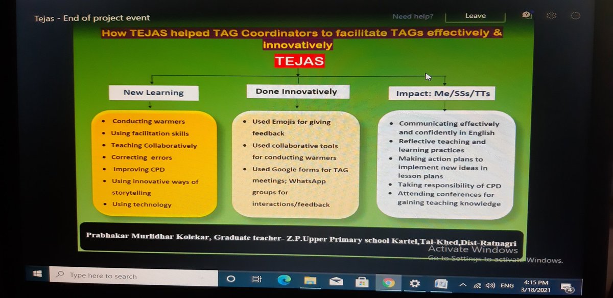 #Tejas4ed <a href="/BritishCouncil/">British Council</a> 
Mr. Prabhakar Murlidhar Kolekar sharing his TEJAS learning through a poster...