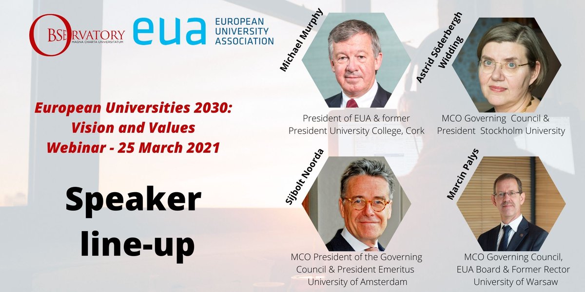 euatweets's tweet photo. 1️⃣ week to go! ➡️ EUA ➕ @MagnaChartaObs webinar: #EuropeanUniversities 2030: Vision & Values
🔗 https://t.co/mLimW3ZSqw
Join on 25/03 to discuss EUA's #Universities2030 vision, MCO's #MCU2020 & how #universities address #AcademicFreedom & #UniversityValues 👇 https://t.co/eSn4ytvVjs