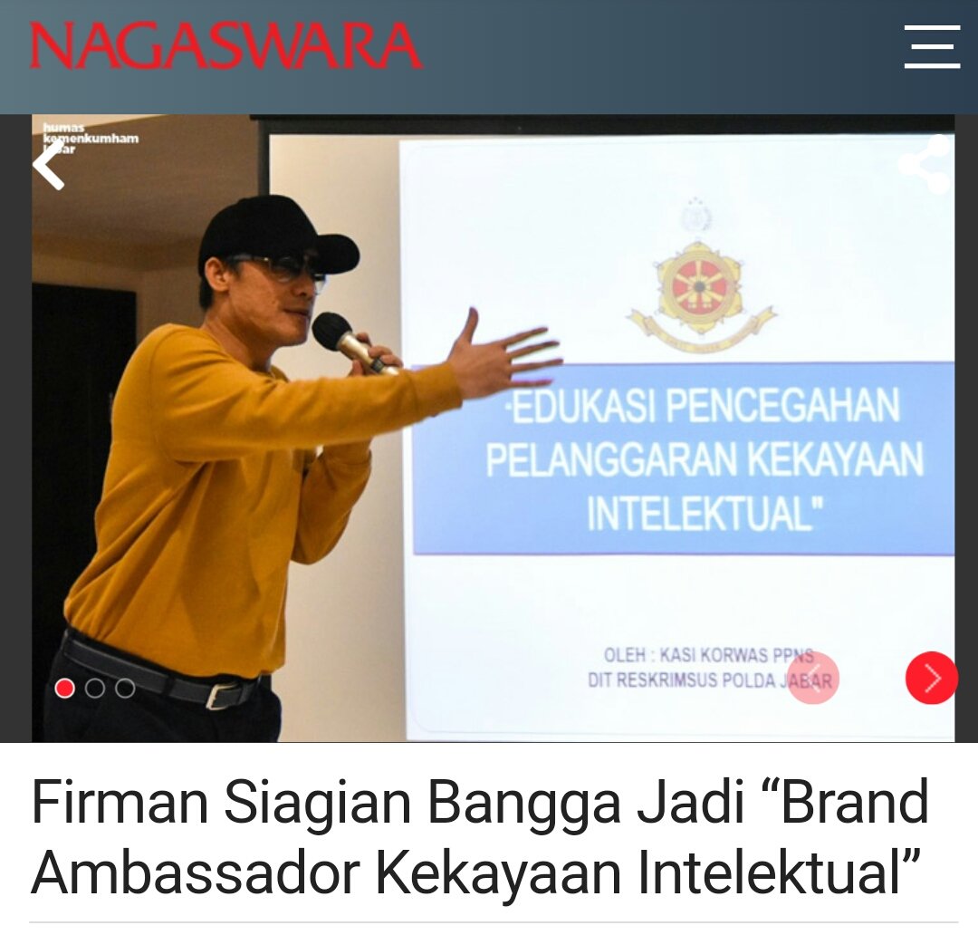<a href="/firman_diamond/">FIRMAN SIAGIAN</a> Bangga Jadi “Brand Ambassador Kekayaan Intelektual” - Berita #NAGASWARA nagaswara.co.id/berita/detail/… 
👥 @BoisAhmad <a href="/andreedahlan1/">andreedahlan</a>