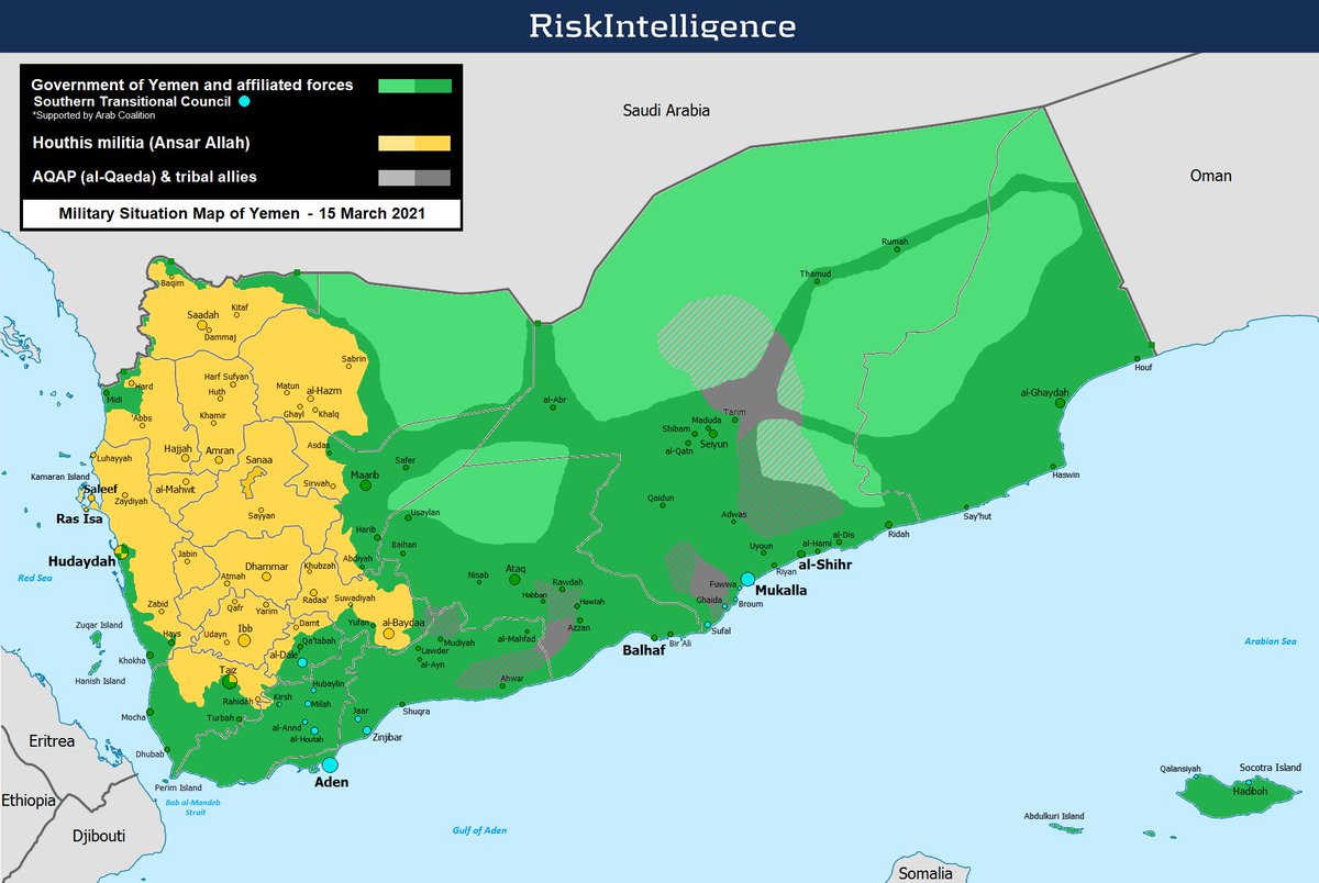 #YEMEN: Government forces have stopped the Houthi advance in the west of Marib. A stop to the Houthis’ offensive could alter negotiating positions on Yemen, and thereby alter factions’ willingness to negotiate. More: bit.ly/3cBVmUi
#maritime #security #shipping #ports