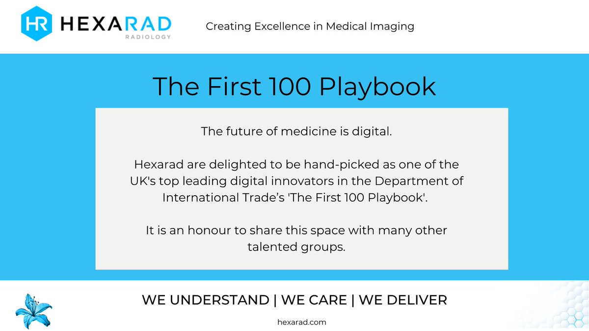 We are delighted to be picked as one of the UK's top leading digital innovators in the Department of International Trade’s 'The First 100 Playbook'. We are eager to expand our clinically-led, tech-enabled teleradiology model globally.
#First100 #ukdigitalhealth #ukinnovation