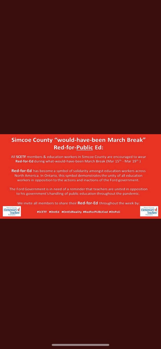 Wearing #RedForEd today because we are #ETFOStrong.  Our students need smaller class sizes to maximize their learning & to be safe.  ⁦@Sflecce⁩ & ⁦@fordnation⁩ what is your plan? Our students are waiting. #SCETF #ETFO