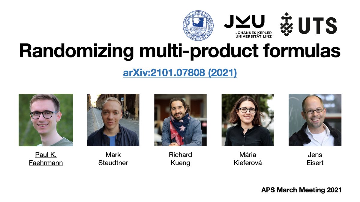 Excited to be presenting our results on how to implement multi-product formulas for Hamiltonian simulation in a randomized fashion at #apsmarch today at 4:36pm CDT in session V34.00009. 

Spoilers can be found at arxiv.org/abs/2101.07808