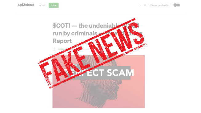 It seems that recently we have had to deal with a group of people, spending a lot of time, writing elaborated fake posts about COTI. Lies about COTI are always written by anonymous new accounts, and the recent one is no different. 
Read our response:medium.com/cotinetwork/in…
$COTI