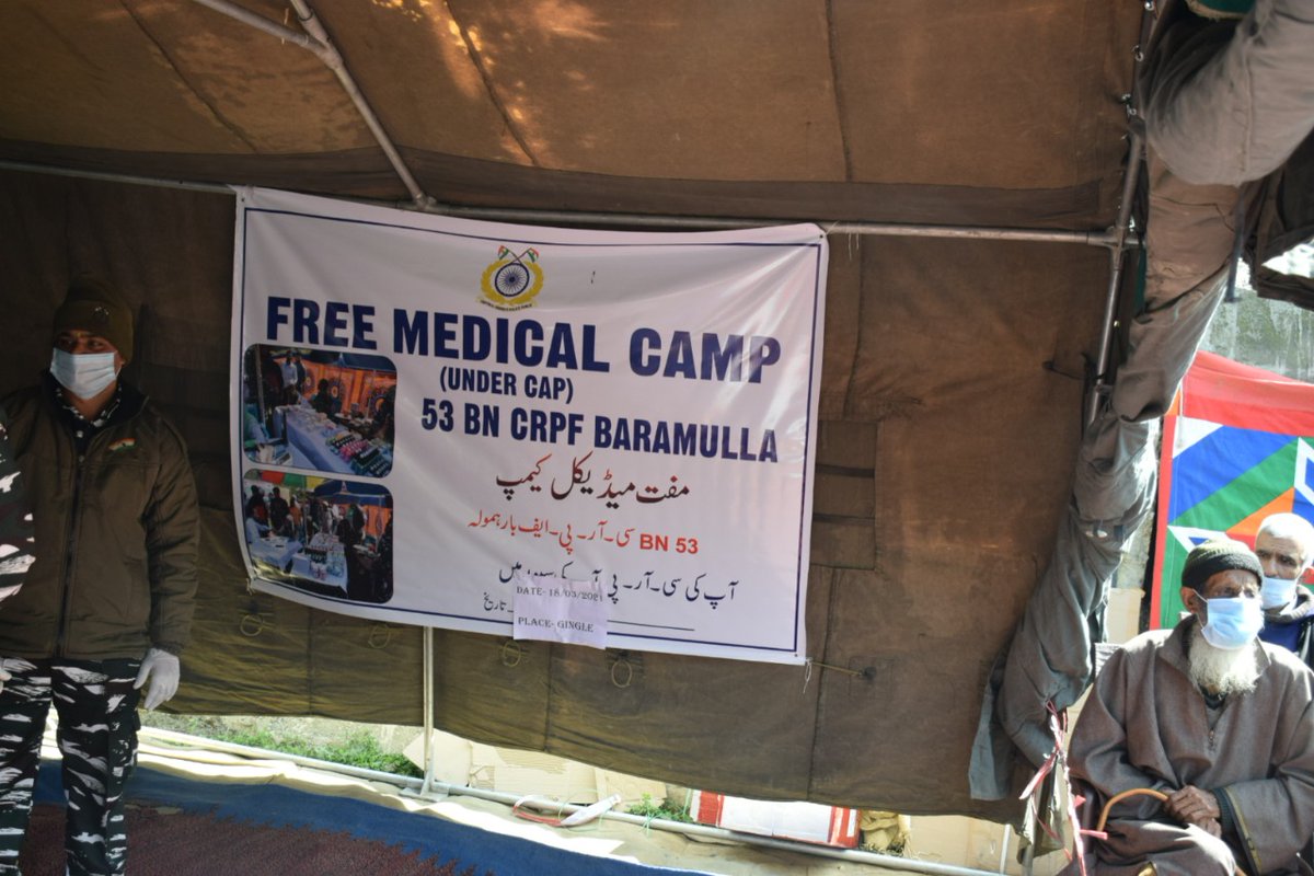 CRPF53BN's tweet photo. A Free Medical camp was organized by 53 Bn CRPF again in conjunction with DIGP NKOR #CRPF at Gingal,Uri https://t.co/bvlMDu7M8d Aneesh Sirohi DIGP,the chief guest made locals aware about #Madadgaar helpline No 14411 to resolve their issues 24*7.Locals had all the praise for CRPF https://t.co/CNblVhItK6