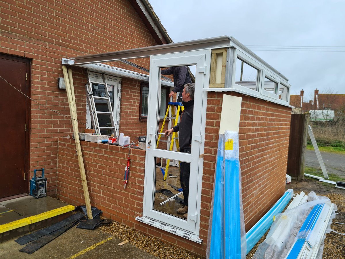 The installers are doing well getting the roof on the conservatory today.