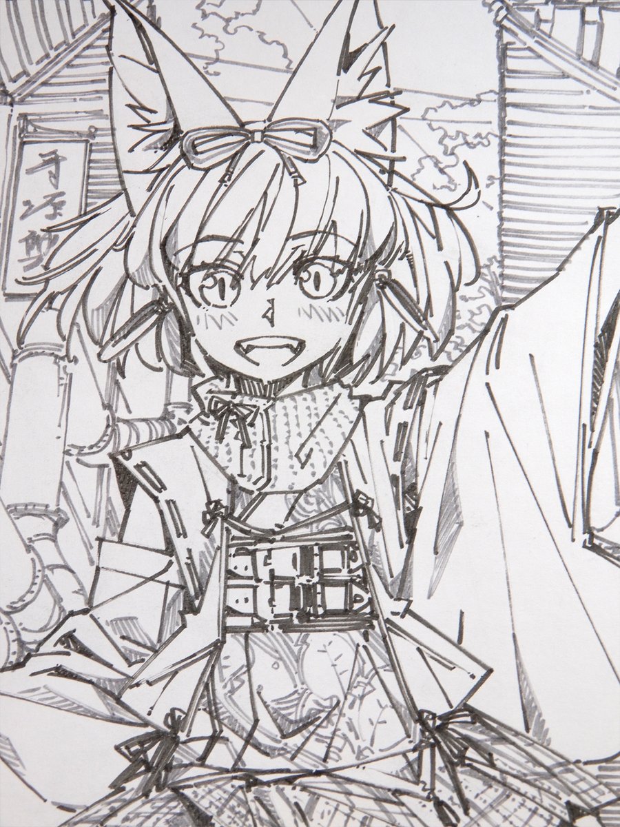 【作業中】爆風娘線画。
#線画 #色紙 #狐娘 