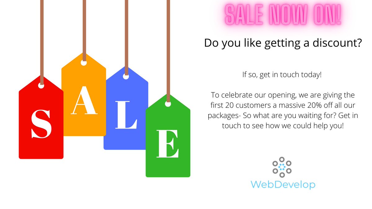 WebDevelop9's tweet image. Do you like getting a discount? If so, get in touch today! But be quick, only the first 20 customers can redeem this great discount!
#websitedevelopment #website #new #design #online #discount
