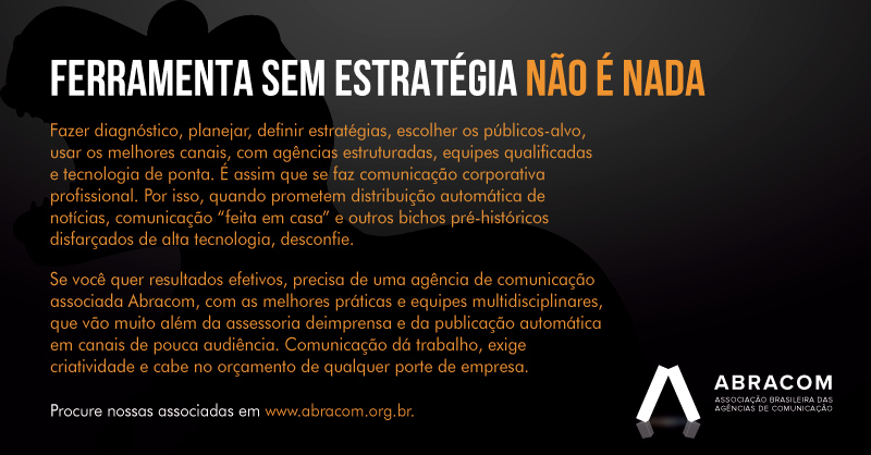 Abracom's tweet photo. Ferramenta sem estratégia não é nada. Junte-se à nossa campanha. 

Compartilhe o card em suas redes e reforce com a tag #EstratégiaéTudo. https://t.co/tpe6PjrIv5
