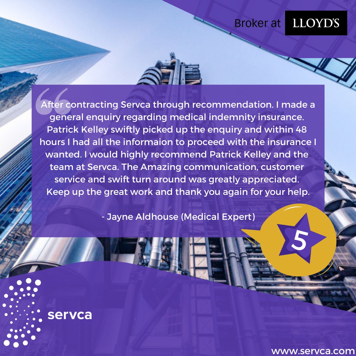 We always encourage our clients to talk about their experiences with #Servca - so here is what one of our Medical Experts has to say

#InsuranceBroker #LloydsofLondon #LloydsBroker #MedicalMalpractice #ProfessionalIndemnity 

Get in touch today!
retail.servca.com/get-in-touch