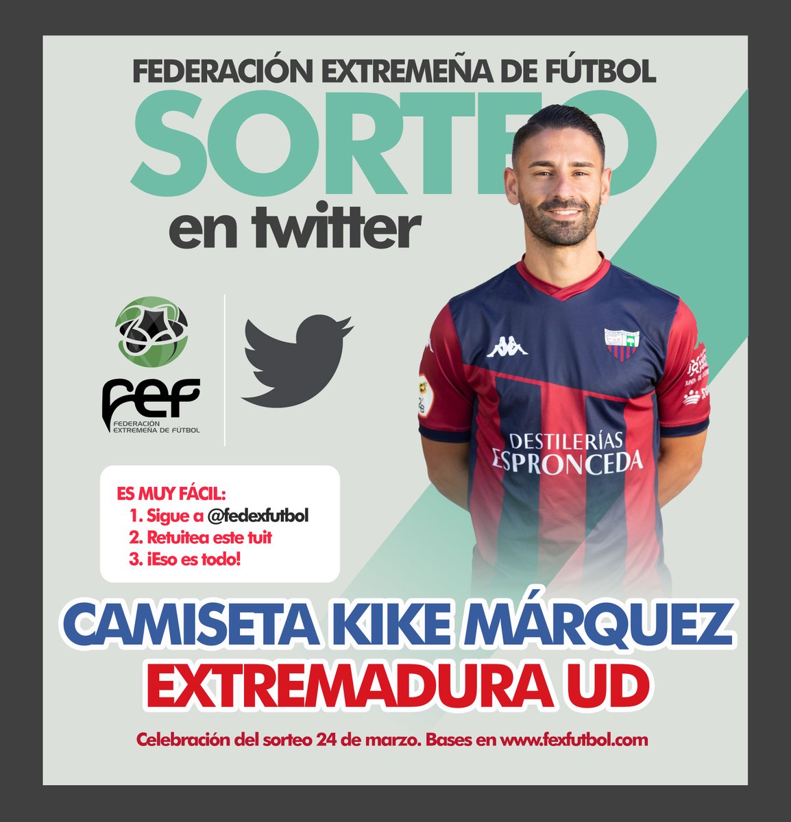 Fexfutbol (@fedexfutbol) on Twitter photo 🎲¡SORTEO! ✅Sigue a <a href="/FedExFutbol/">Fexfutbol</a>, 🔃retuitea este tuit y hazte con 1 CAMISETA de <a href="/kikemarquez_10/">Kike Márquez 🚜</a>, jugador del <a href="/EXT_UD/">Extremadura UD</a>🔵🔴 ¡¡¡ASÍ DE FÁCIL!!!🙈 Participa hasta el 24/3 🗣¡VAMOS! #SorteosFEXF🎁 🎲¡SORTEO! ✅Sigue a <a href="/FedExFutbol/">Fexfutbol</a>, 🔃retuitea este tuit y hazte con 1 CAMISETA de <a href="/kikemarquez_10/">Kike Márquez 🚜</a>, jugador del <a href="/EXT_UD/">Extremadura UD</a>🔵🔴 ¡¡¡ASÍ DE FÁCIL!!!🙈 Participa hasta el 24/3 🗣¡VAMOS! #SorteosFEXF🎁