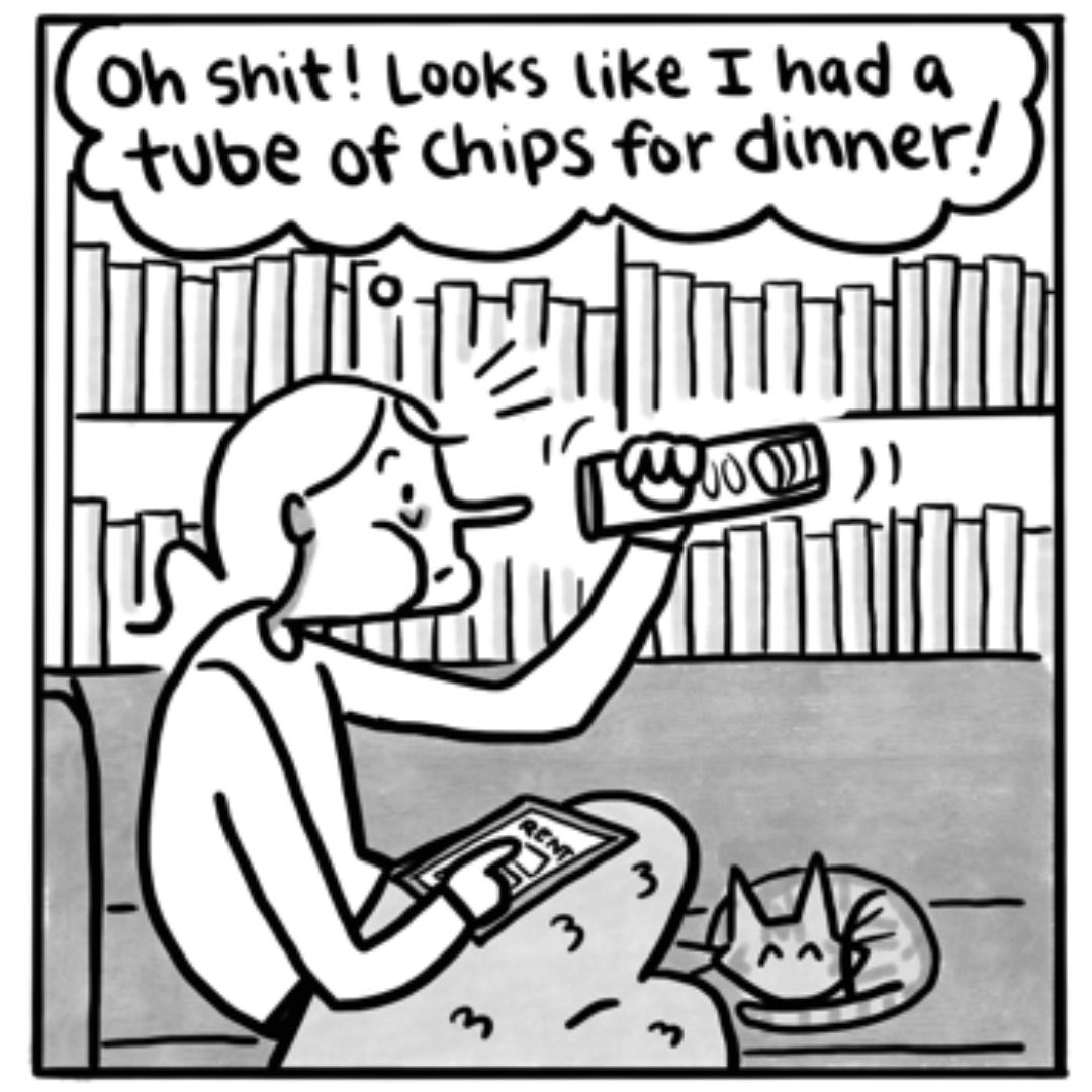 ChainsawCathy's tweet photo. March 17
Nutrition
Full comic on Patreon
Link in the bio
#comics #autobiocomics #journalcomics #chicagocomics #patreon #dailycomic #chips #nutrition #chipsfordinner #dinner #chipsinatube #vegan https://t.co/U5AAmmwAvs