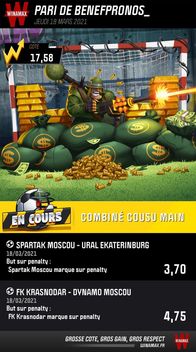 BenefPronos_'s tweet image. 🔱Penalty en x4 
🥩Voir photos 🤑
⚽️PK croisés S.Moscou - Ural / FK Krasnodar - D.Moscou

🤑Bon match à tous !#TeamParieur 

❤️ &amp;amp; ♻️ Pour le soutien 

🛑Parrainage Winamax : winamax.fr/i/9nfega