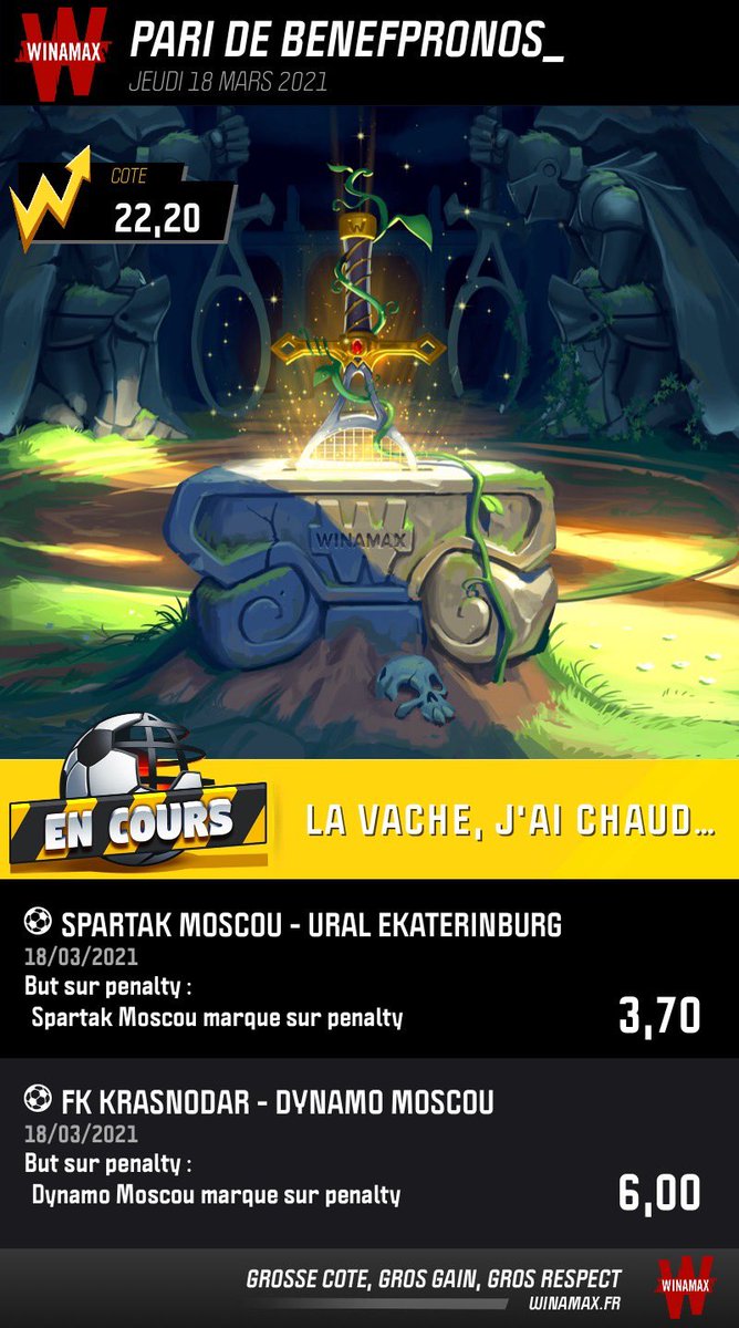 BenefPronos_'s tweet image. 🔱Penalty en x4 
🥩Voir photos 🤑
⚽️PK croisés S.Moscou - Ural / FK Krasnodar - D.Moscou

🤑Bon match à tous !#TeamParieur 

❤️ &amp;amp; ♻️ Pour le soutien 

🛑Parrainage Winamax : winamax.fr/i/9nfega