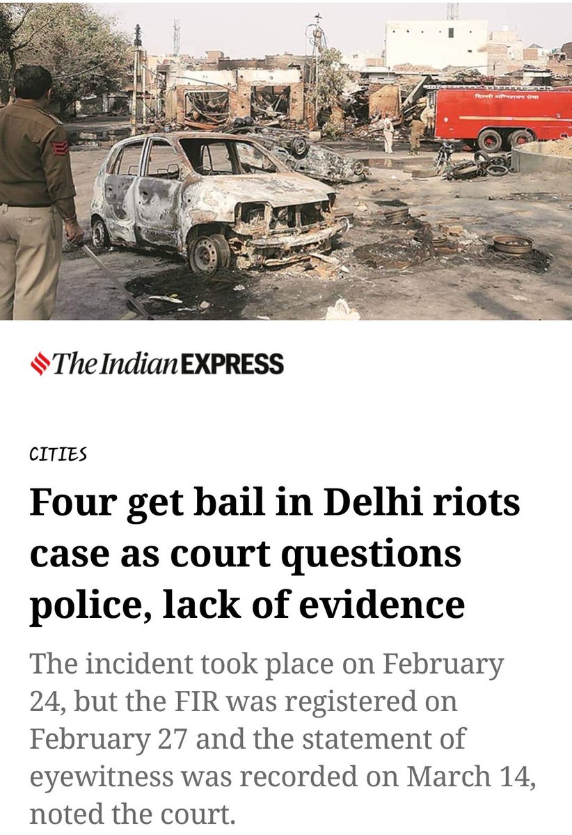 Liyakat Ali , Arshad Qayyum, Gulfam and Irshad — were arrested in March last year

There is no evidence against the petitioners such as CCTV footage, video clips or photos to connect them 

Spent Year in Jail Without Any Evidence for Being Muslim
#DelhiPogrom