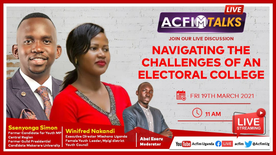 eseruabel's tweet image. Join us live on #ACFIMTALKS tomorrow from 11:00am.@Parliament_Ug @AUYouthProgram @IRIGenDem @IREXintl @NationalYouthC5