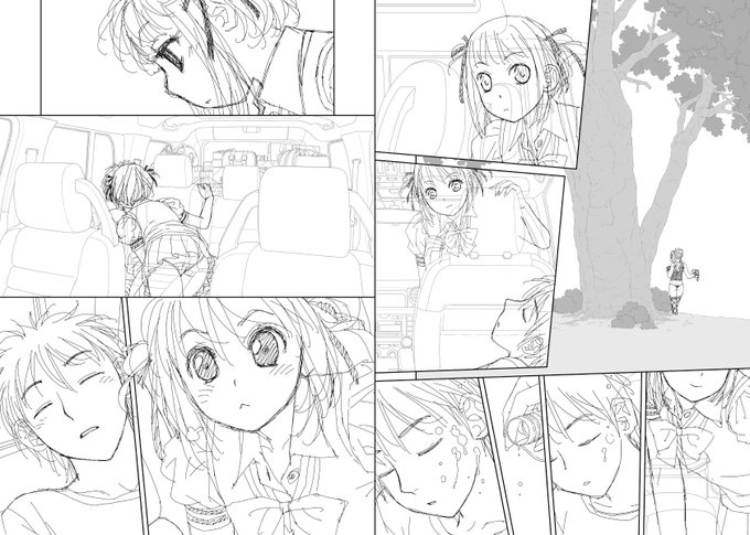 見開き単位で作業してた連載時の下描き…16
台詞フキダシ擬音無しのラフです

寝ている男子を見るとついつい悪戯したくなる女の子達…( >Д<;) 