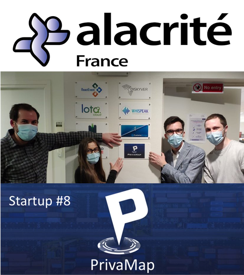 🚀Et de 8 !
<a href="/PrivaMap_fr/">PrivaMap</a> prend son envol.
8° start-up issue de notre générateur, après <a href="/Customs_Bridge/">Customs Bridge</a>,<a href="/diskyver/">Diskyver</a>,<a href="/LotaCloud/">Lota.cloud</a>,<a href="/Whispeak_io/">Whispeak</a>,OverSoc,SpreadTheLive,TrustEat.
Découvrez leur solution de cartographie et de guidage  pour les sites industriels : privamap.com