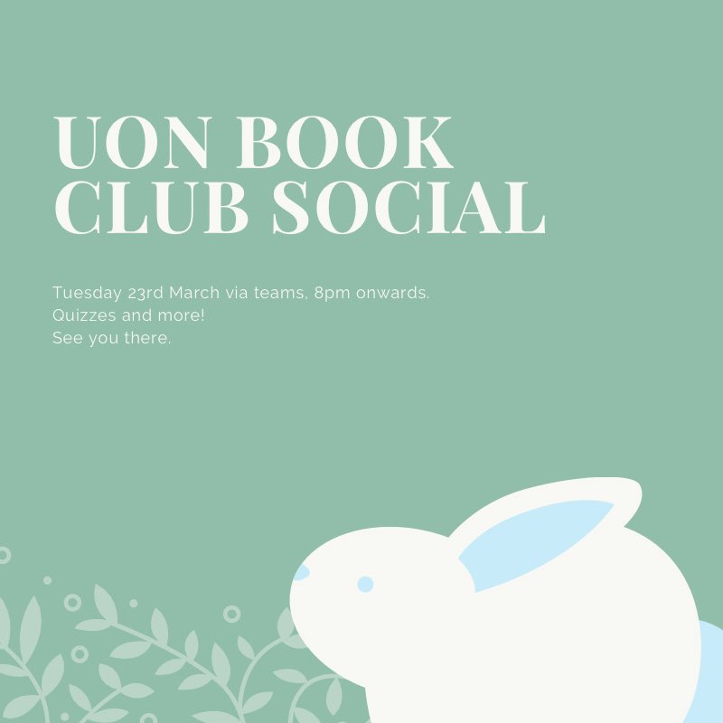 UoNBookClub's tweet photo. Don’t forget to come along! 
We really love meeting new people- this is a relaxing and enjoyable evening, so there is no stress about turning up and talking to new people. Feel free to turn up early and meet the committee, who will make you feel right at home 😚☘️ https://t.co/wcLtceiykn