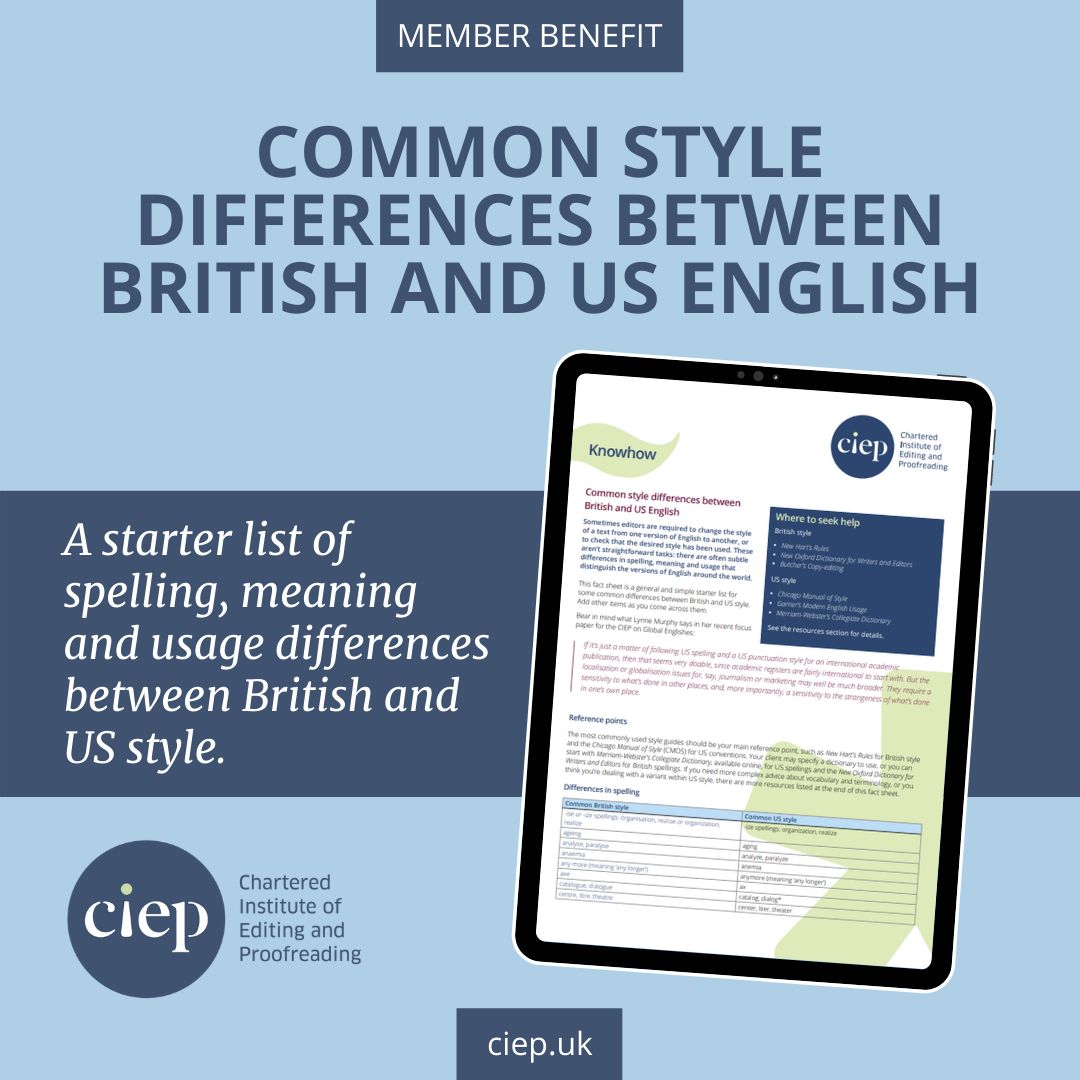 The_CIEP's tweet image. CIEP members can access this valuable fact sheet: Common style differences between British and US English j.mp/3pXNq4m