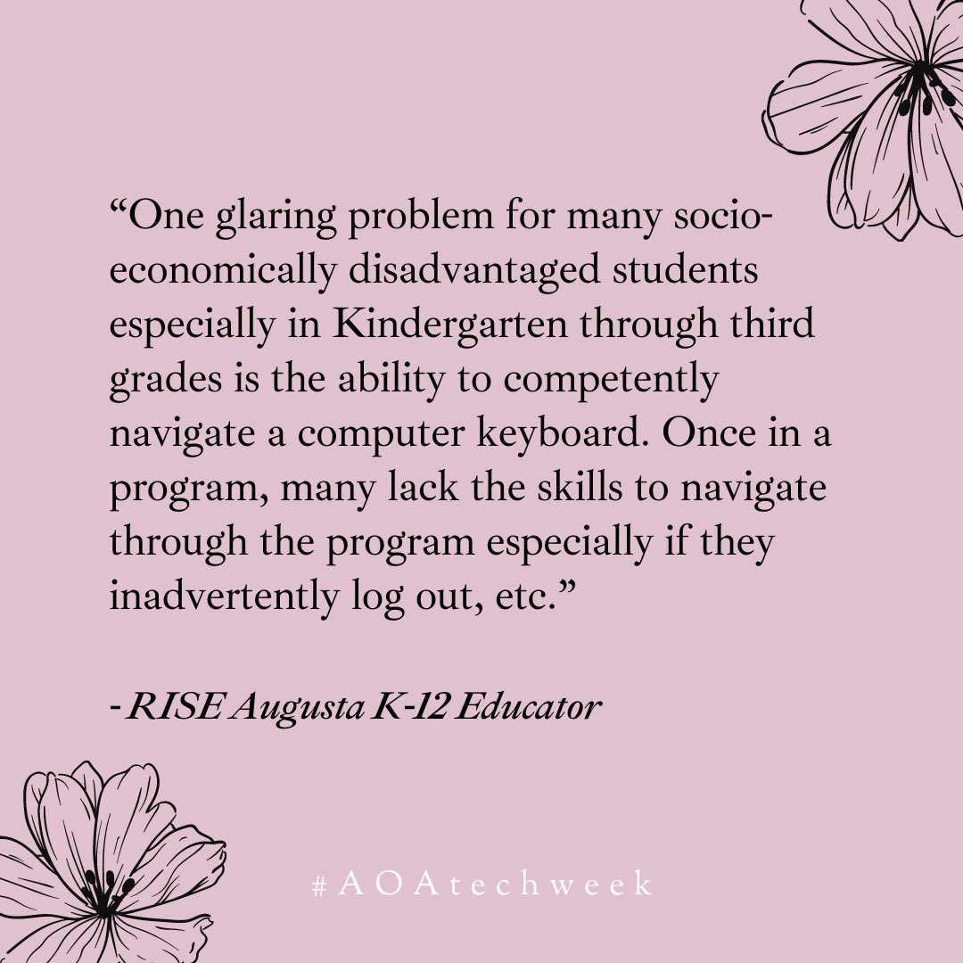 Help us reach our goal and make a lasting impact through the gift of technology. 
Text “TECHWEEK” to 44-321 to Donate or give online at bit.ly/RISEtechforkids
 
#AOAtechweek #technology #education #community <a href="/RISEAugustaga/">RISE Augusta</a>