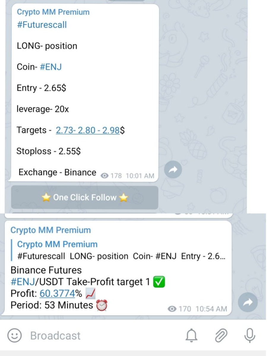 We shared #ENJ/USDT long  signal in our Telegram Channel
60.37%  quick  profit with in  only 53 Minutes  💰✅ 
Join our free Telegram Channel and grab all quick profit signals.                                                     Hurry up 🏃‍♂👇
telegram.me/Cryptomoneymak…