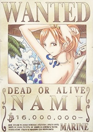Nami Wanted Marine Deadoralive 手配書 海軍 生死 を問わず 懸賞金 1600万ベリー Nami ナミ Onepiece ワンピース Pirates 海賊