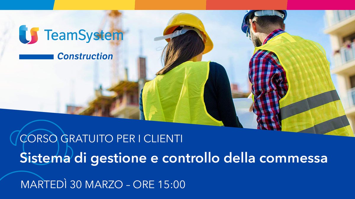 Il 30 marzo si terrà il corso di formazione gratuito per i clienti TeamSystem “Sistema di gestione e controllo della commessa”. Info e iscrizioni a questo link bit.ly/2Nuwt4h
#formazione #costruzioni #bim