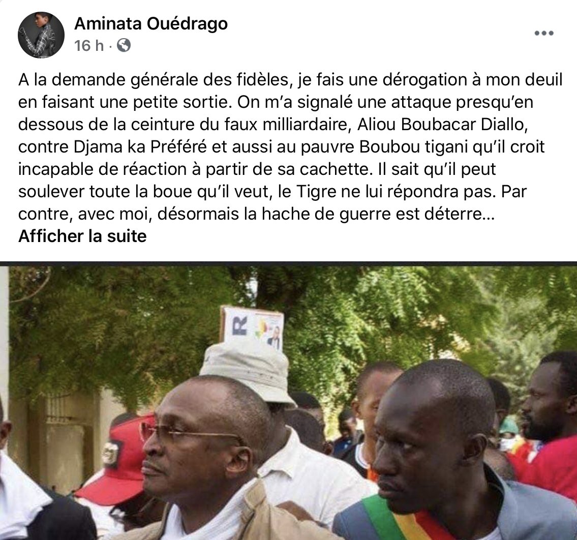 aminataouedrag's tweet photo. La guerre est déclarée, nous sommes prêt.e.s :
La palme d'or de la lâcheté politique de toute l'histoire du #Mali revient au père du "fils du fils de l'homme", un jeu de mots bidon, un non sens que Boubeye croit avoir réussi, mais il se trompe, lui-même. https://t.co/zCXbGtcsQu