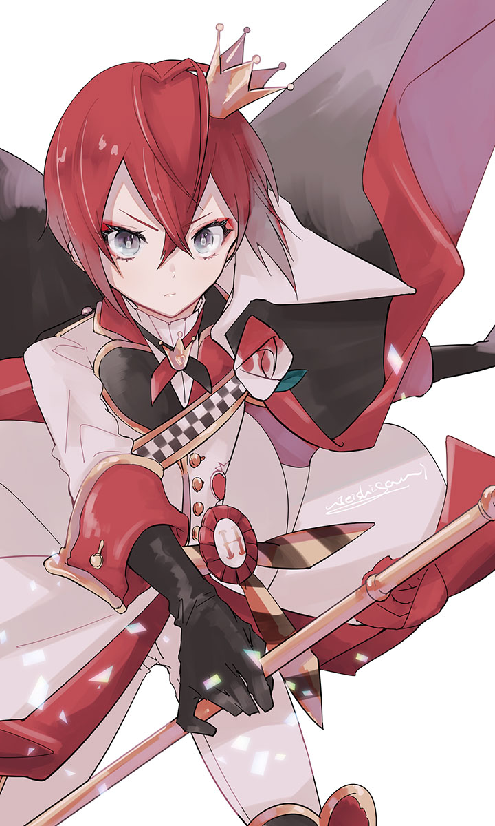 1boy red hair male focus crown gloves solo scepter  illustration images