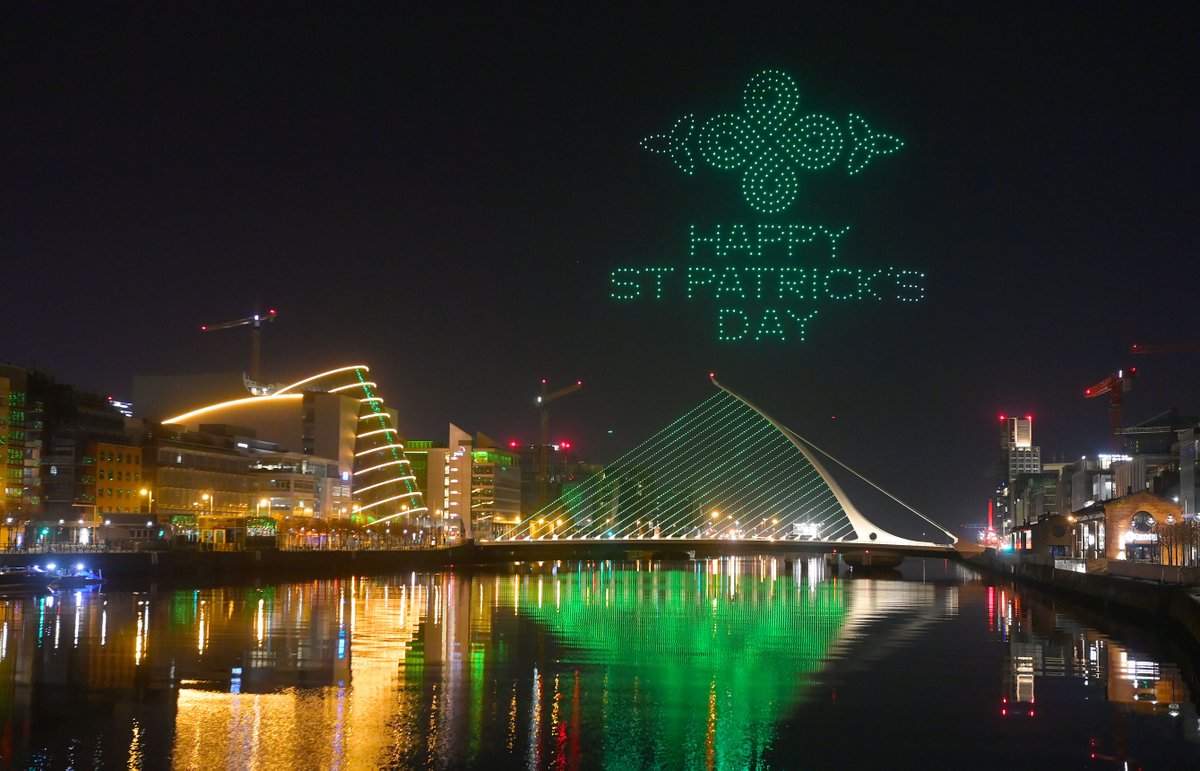 IrishCentral's tweet photo. Cities went green for St. Patrick's Day! 💚 

Samuel Beckett Bridge, Dublin - Getty
Cork City Hall - Peter O’Toole 
Chicago River - Getty
The Convention Centre, Dublin Instagram / @ myviewofireland
#stpatricksday https://t.co/jqY7PeVr2g