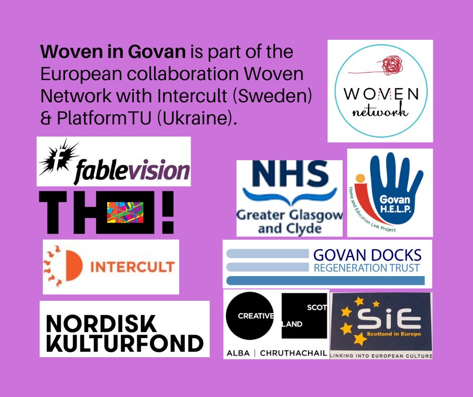 Woven in Govan is part of the European collaboration Woven Network with Intercult (Sweden) &amp; PlatformTU (Ukraine).
#woveningovan #wovennetwork #womenartists #ArtistOnTwitter  #feministart #feministartproject #artresidence #lockdown2021 #covid19art #art #glasgow #artist #artwork