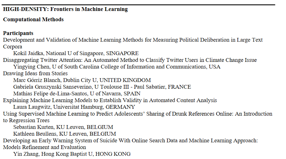 ica_cm's tweet photo. 📢the *draft* #ica21 program for #ComputationalCommunication researchers!
For those who are interested in time series, network analysis, and machine learning! https://t.co/cj7f5MUXwx