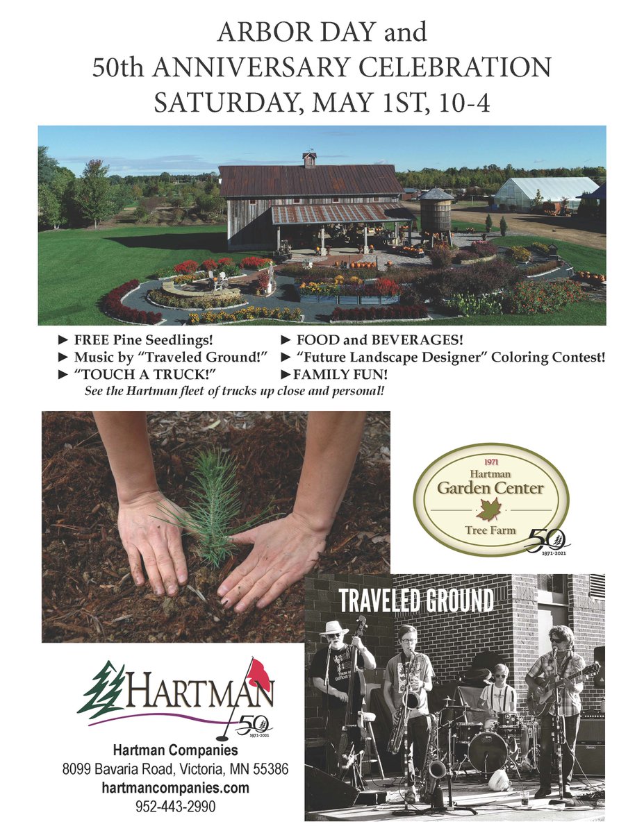 hartmanco's tweet photo. Join us for our Arbor Day and 50th Anniversary celebration! #hartman50th #hartmanlandscape #hartmangolf #hartmangardencenter #arborday https://t.co/71YtH9gHXc