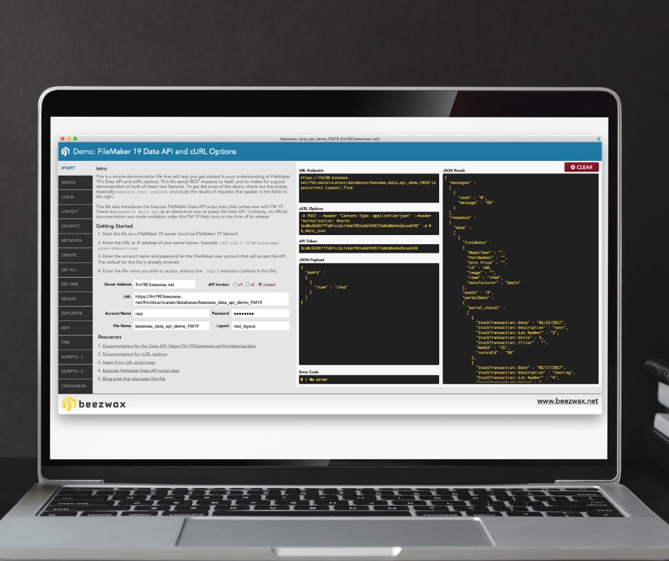 beezwaxteam's tweet image. Are you as much of a fan as we are for #ClarisFileMaker19 Data API? Check out our blog to learn about some of our favorite functions. You can even explore them using our complimentary demo. Happy coding! 

#FileMakerDevelopers #beezwax

bit.ly/3cNjhQv &amp;lt;-----Read the blog
