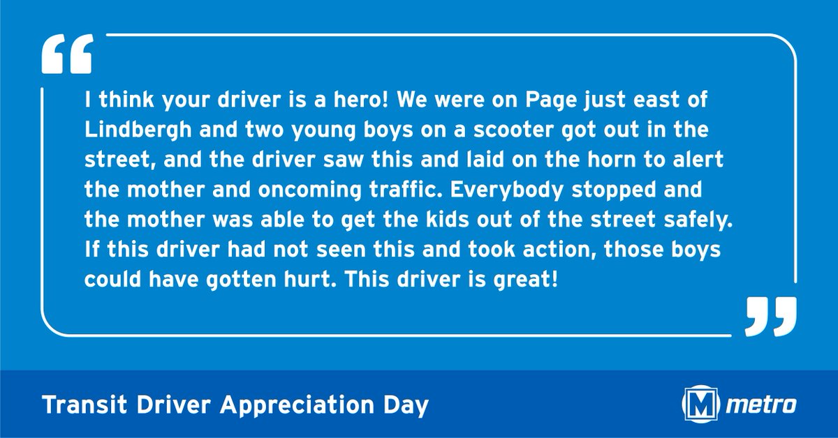 STLMetro's tweet photo. Our operators are out there every day moving the region, and today we are celebrating them for #TransitDriverAppreciationDay. Share some of your favorite experiences with our operators to show them love! https://t.co/y4q0uRwzTZ