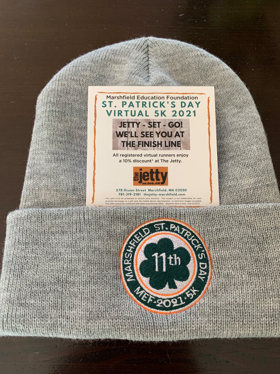 5K hat pick-up - tonight at the Jetty - Marshfield - 4-6pm. Stop in and grab your hat plus a 10% discount for brunch/lunch/dinner for registered runners. 
The 5k runs through April 4. Don't forget to register. racewire.com/register.php?i…