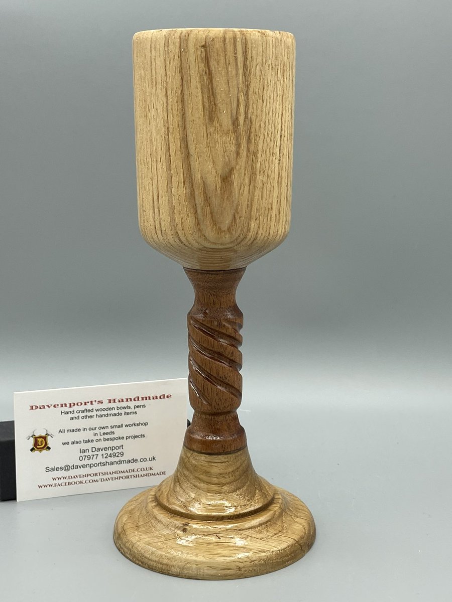 clocksncandles's tweet photo. Good afternoon everybody. Hope you’ve had a good day. Here is today’s finished project. A handmade wooden goblet with a hand carved twisted spiral stem. #craftbizparty #handmadehour #celebsforsmallbiz #UKCraftersHour 

https://t.co/CJs5AFZi1z https://t.co/QBCzhH3TdF