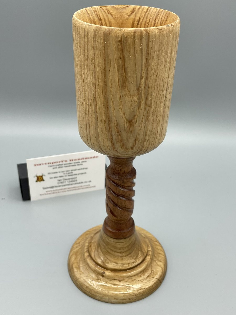 clocksncandles's tweet photo. Good afternoon everybody. Hope you’ve had a good day. Here is today’s finished project. A handmade wooden goblet with a hand carved twisted spiral stem. #craftbizparty #handmadehour #celebsforsmallbiz #UKCraftersHour 

https://t.co/CJs5AFZi1z https://t.co/QBCzhH3TdF