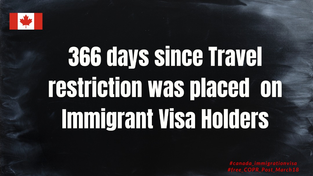 COPRPOSTMARCH18's tweet photo. Today marks a year since you restricted Immigrant visa holders from landing. At this point, there's no scientific reason to why we're not allowed considering others are landing. We want exemptions too! @marcomendicino @PattyHajdu @CPHO_Canada @CanadianPM 
#free_COPR_Post_March18 https://t.co/6Rk8W7iAv1