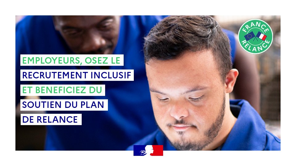 #FranceRelance | Découvrez les offres de soutien du gouvernement pour vous aider à recruter de manière inclusive : ➡️4 000€ pour une embauche d’un salarié en situation de handicap ➡️Aide au recrutement en alternance d'une personne handicapée ➡️Plateforme pour emploi accompagné