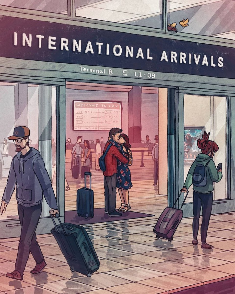 A lot of my drawings have been for long distance couples who don't get to see each other often. This one was for a couple who wanted to memorialize their first time meeting in person. Warms my lonely lil heart :')