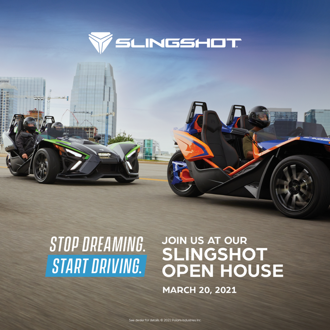 Join MOGIM for the 21 Slingshot Open House. We'll be having a Show Off Your Slingshot contest, limited pint glasses to give away, and food available from JCTS BBQ. See our Instagram (@mallofgaindianmotorcycle) for details. #slingshotopenhouse #mogim #polarisslingshot