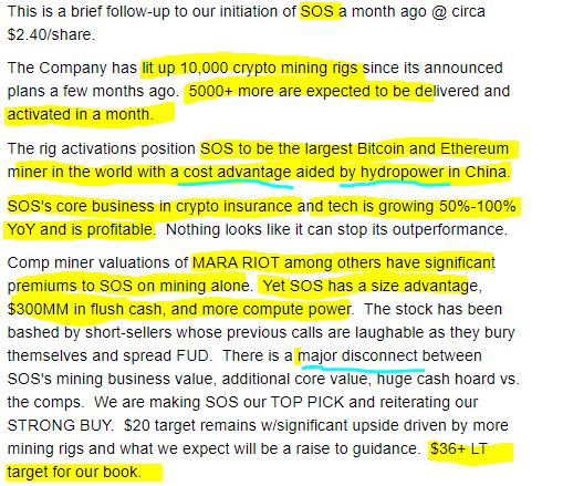$SOS #soslimited #sos #blockchain #ETH #NFTs #cryptocurrencies  <a href="/AdnansArk/">AdnansArk</a> @Besni121 <a href="/RedDogT3/">Scott Redler</a> <a href="/ChrisCamillo/">Chris Camillo</a> @ChrisRandone <a href="/realMeetKevin/">Meet Kevin</a> <a href="/MrZackMorris/">Zack Morris</a> <a href="/kevinolearytv/">Kevin O'Leary aka Mr. Wonderful</a> 
MARA RIOT among others have significant premiums to SOS on mining alone.  SOS has a size advantage, $300MM CASH