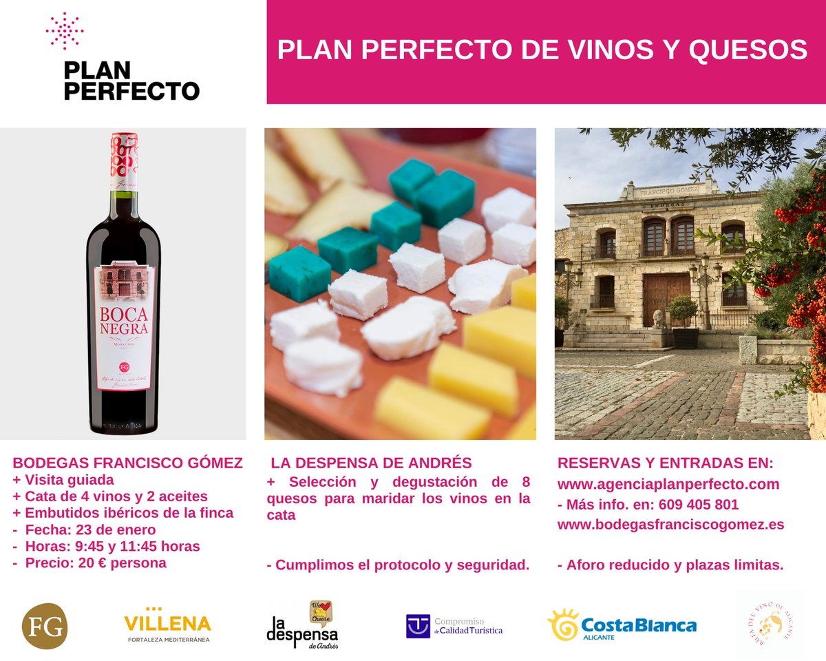 Lo estabais pidiendo y aquí está... plan para Semana Santa:

 ¡<a href="/A_PlanPerfecto/">Agencia PlanPerfecto</a> DE VINOS Y QUESOS DEL MUNDO!

📍3 de Abril en <a href="/BodegasFG/">Bodegas Francisco Gómez</a> 
🍷Visita + cata de 4 vinos, 2 aoves, embutidos ibéricos 
🧀8 quesos del mundo

Plazas limitadas agenciaplanperfecto.com/producto/plan-… 

<a href="/Despensa_Andres/">La Despensa Andrés</a>